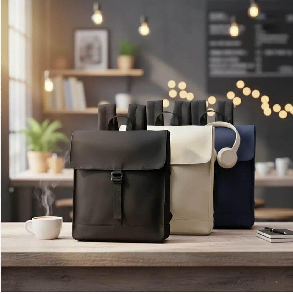Mochila Couro Sintético 16L MO1722 na cor Creme, brinde personalizado Sky Brindes