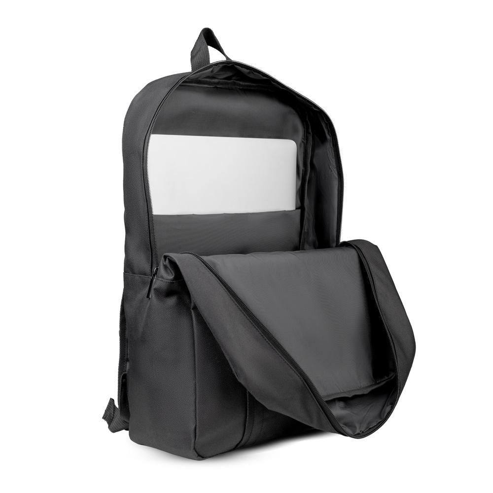 Mochila para notebook em Poliéster 600D MO1731 na cor Preto, brinde personalizado Sky Brindes