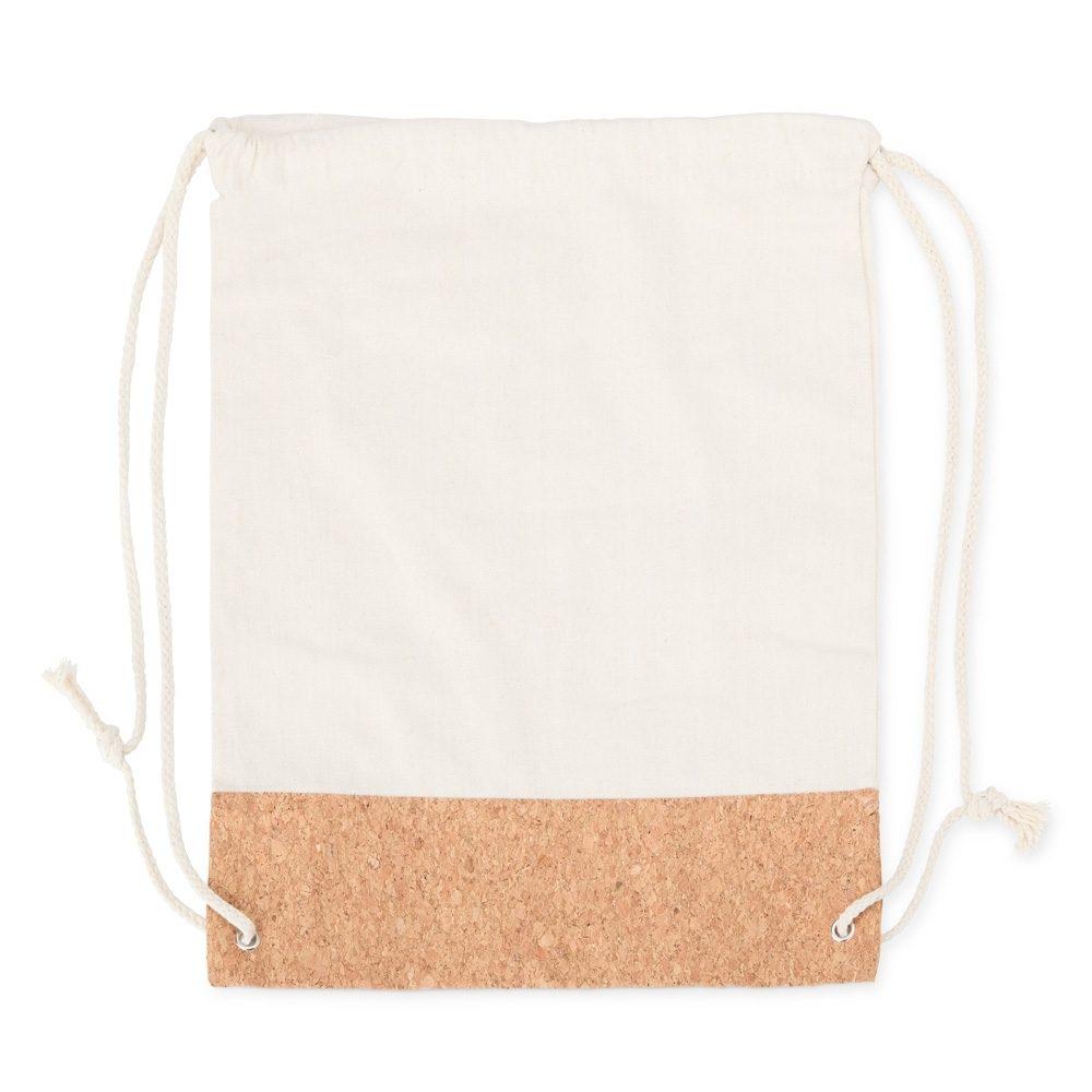 Sacochila de lona e cortiça MO1751 na cor Bege, brinde personalizado Sky Brindes