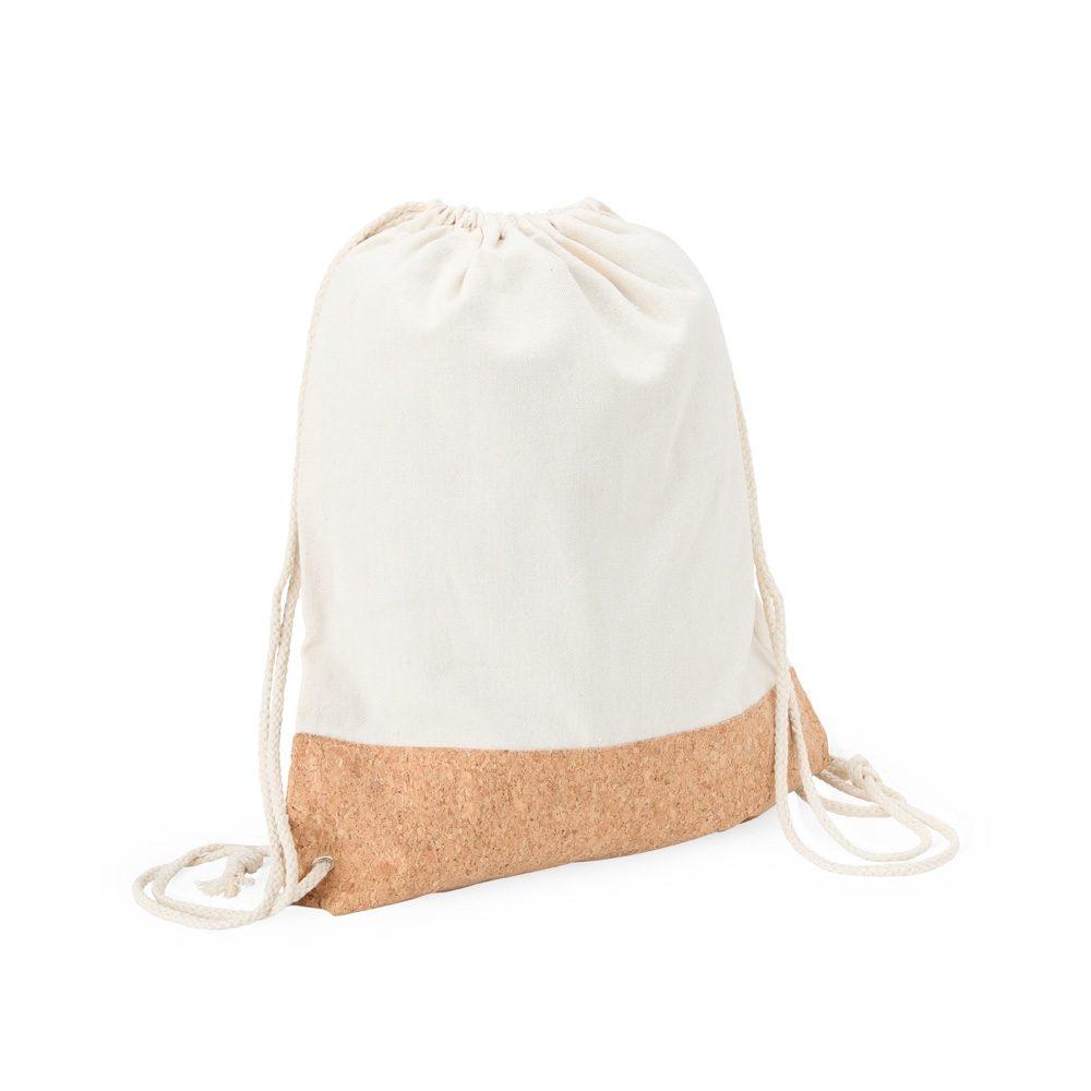 Sacochila de lona e cortiça MO1751 na cor Bege, brinde personalizado Sky Brindes