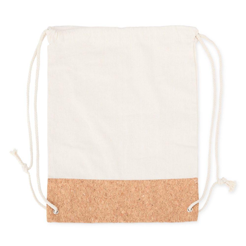 Sacochila de lona e cortiça MO1751 na cor Bege, brinde personalizado Sky Brindes