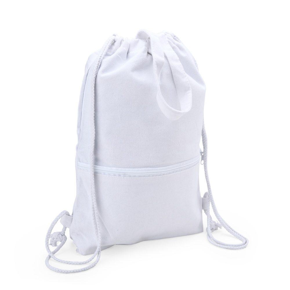 Sacochila lona MO1752 na cor Branco, brinde personalizado Sky Brindes