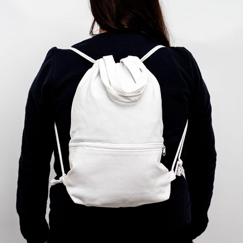 Sacochila lona MO1752 na cor Branco, brinde personalizado Sky Brindes