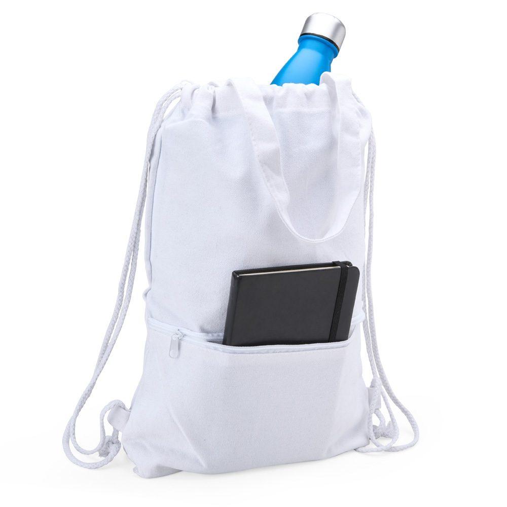 Sacochila lona MO1752 na cor Branco, brinde personalizado Sky Brindes