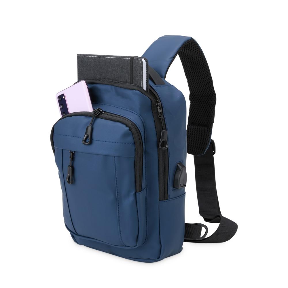 Mochila de ombro usb 8l MO1754 na cor Preto, brinde personalizado Sky Brindes