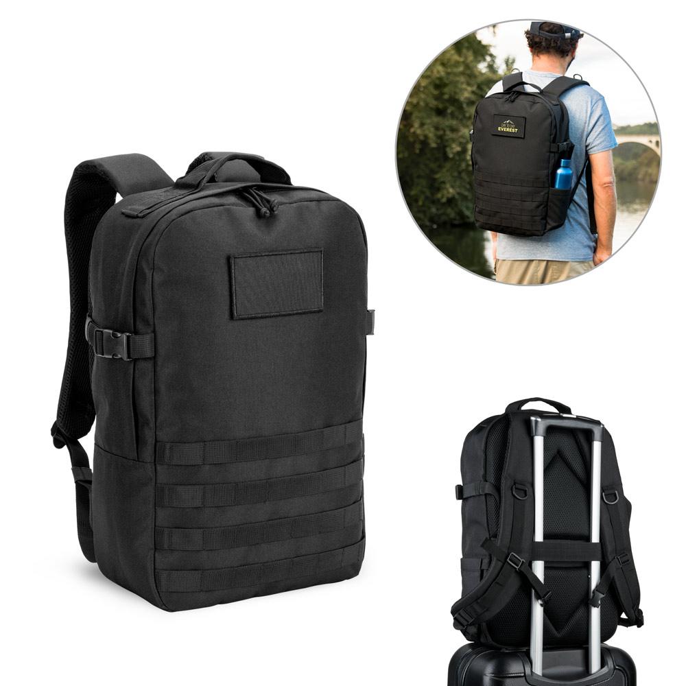 Mochila estilo militar em poliéster reciclado 600d de alta densidade, com bolso para notebook (17'3") 21 l MO1812 na cor Preto, brinde personalizado Sky Brindes