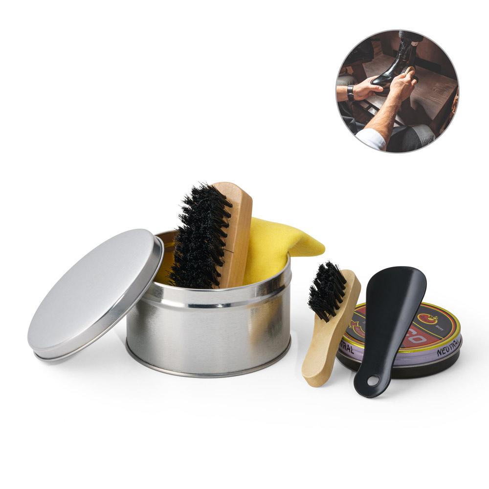 Kit de limpeza de sapatos com 5 peças MO1826 na cor Cromado satinado, brinde personalizado Sky Brindes