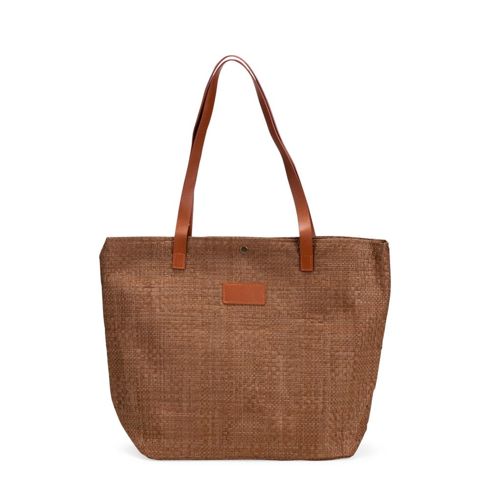 Bolsa palha trançada MO1892 na cor Madeira escura, brinde personalizado Sky Brindes