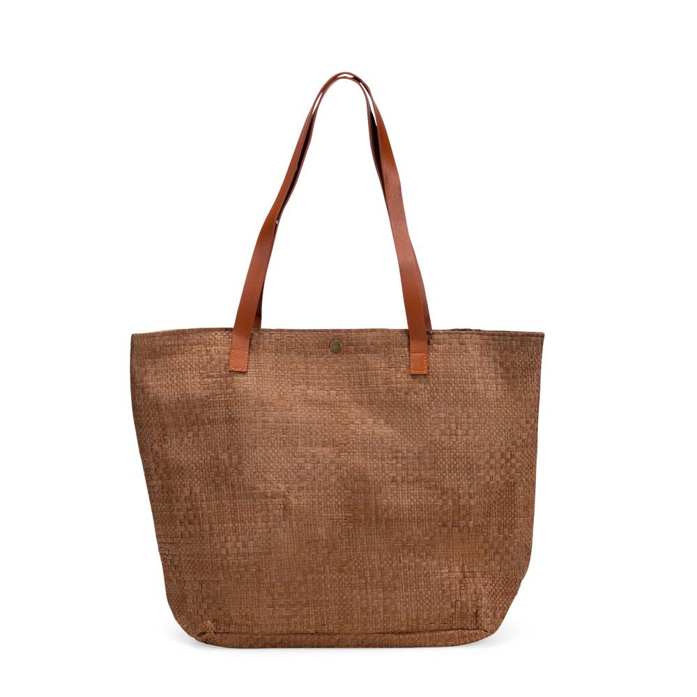Bolsa palha trançada MO1892 na cor Madeira escura, brinde personalizado Sky Brindes