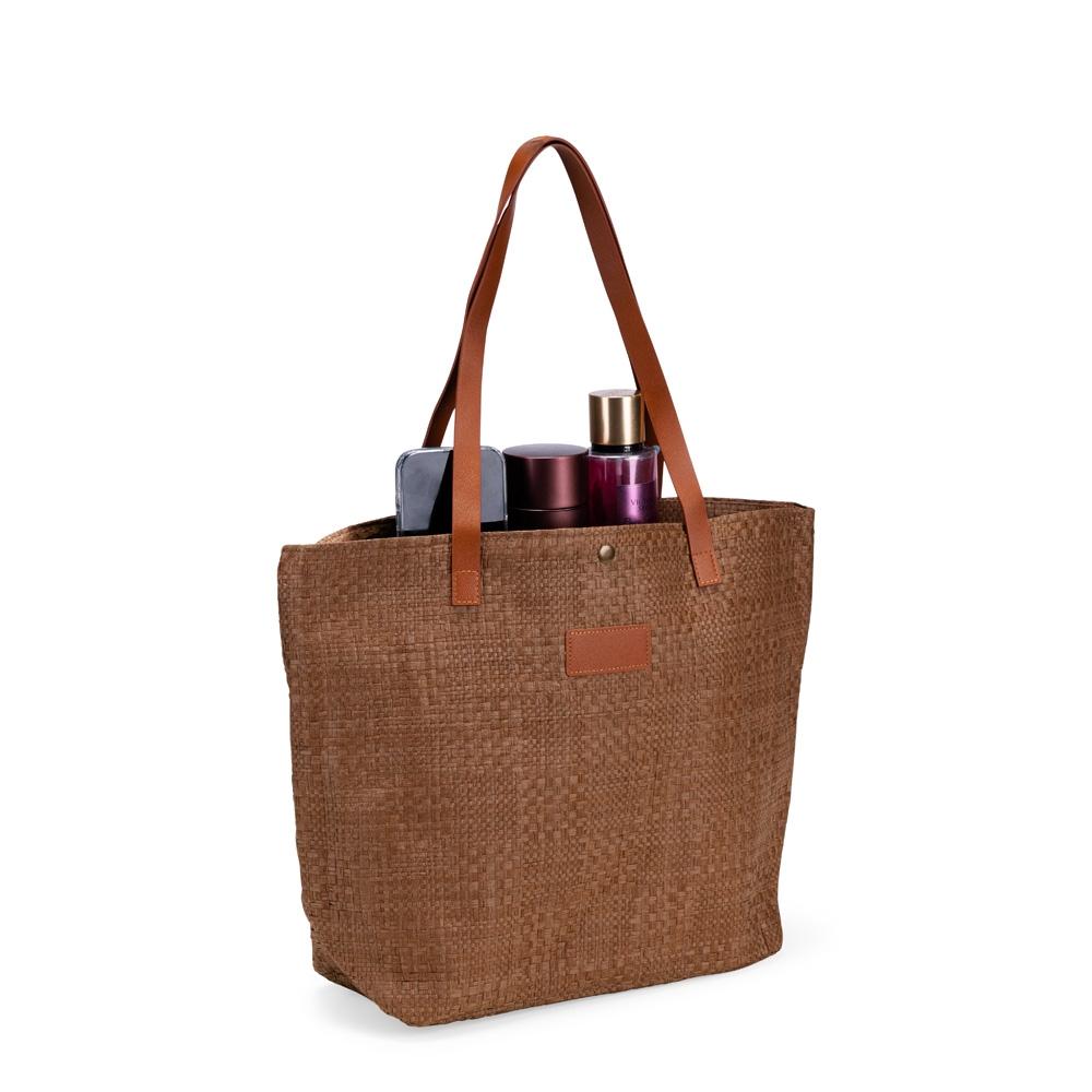Bolsa palha trançada MO1892 na cor Madeira escura, brinde personalizado Sky Brindes