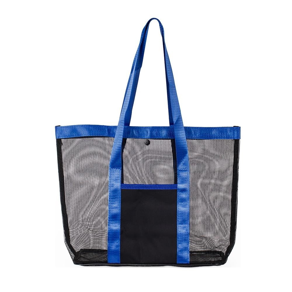 Sacola tela pvc MO1897 na cor Preto e azul, brinde personalizado Sky Brindes