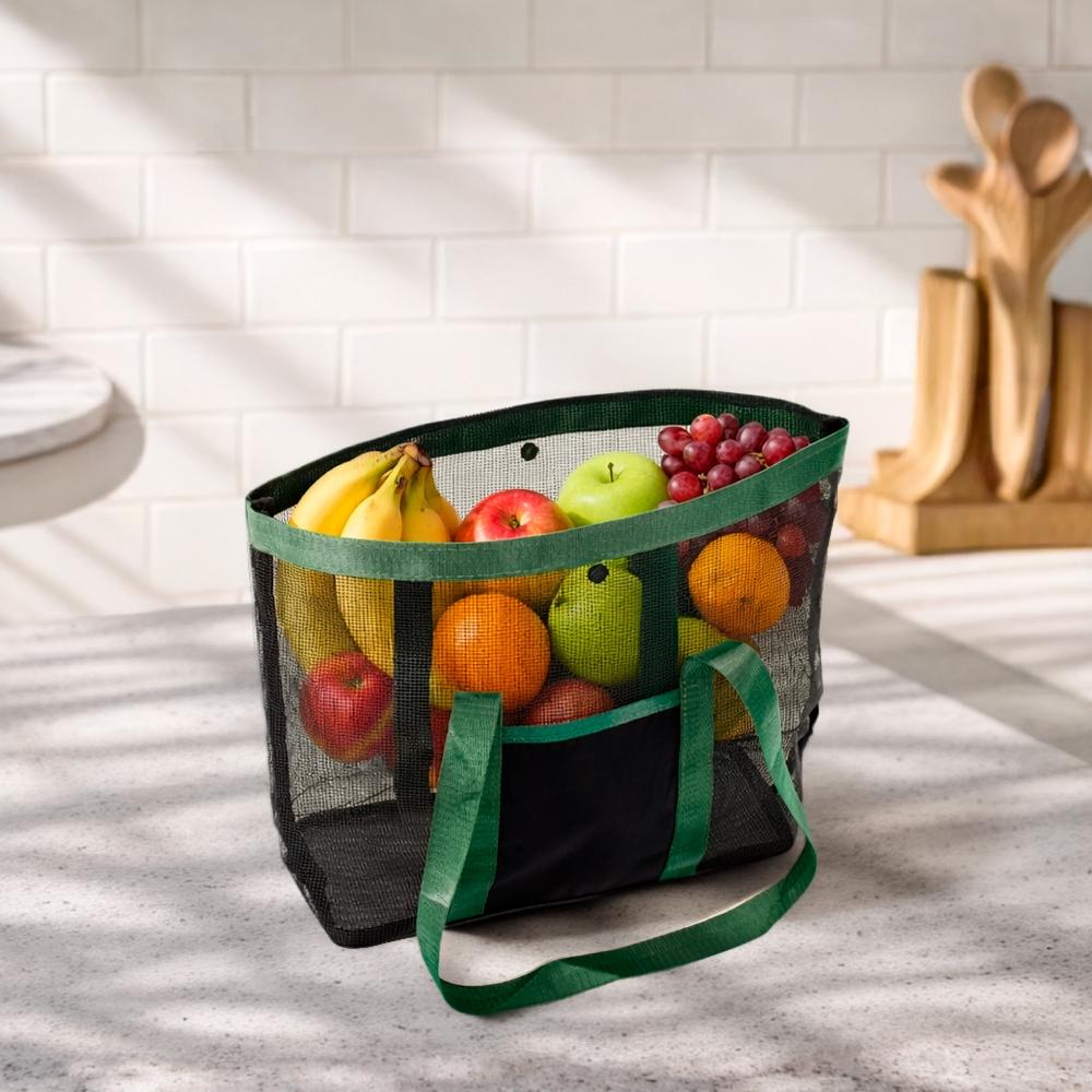 Sacola tela pvc MO1897 na cor Preto e verde, brinde personalizado Sky Brindes