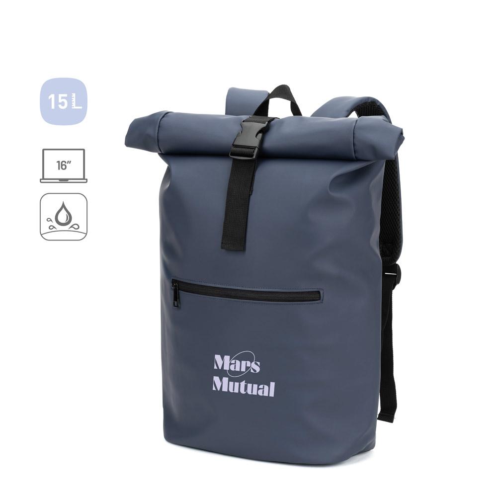 Mochila "roll top" em pu com bolso para notebook (16")