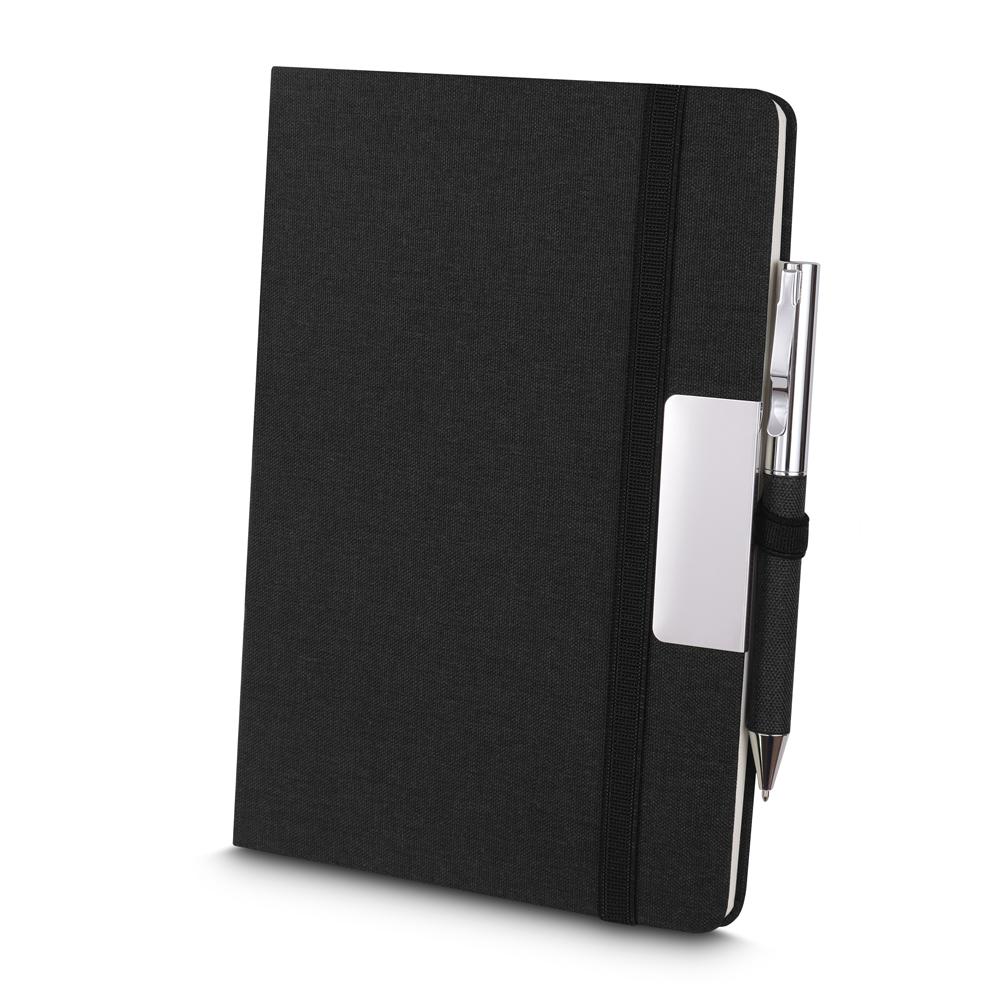 Kit Caderno PA1648 na cor Preto, brinde personalizado Sky Brindes