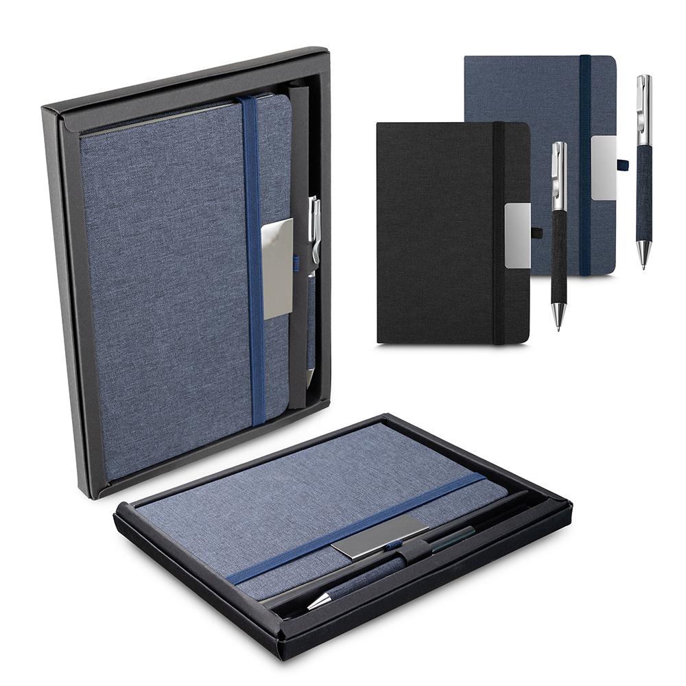 Kit Caderno PA1648 na cor Preto, brinde personalizado Sky Brindes