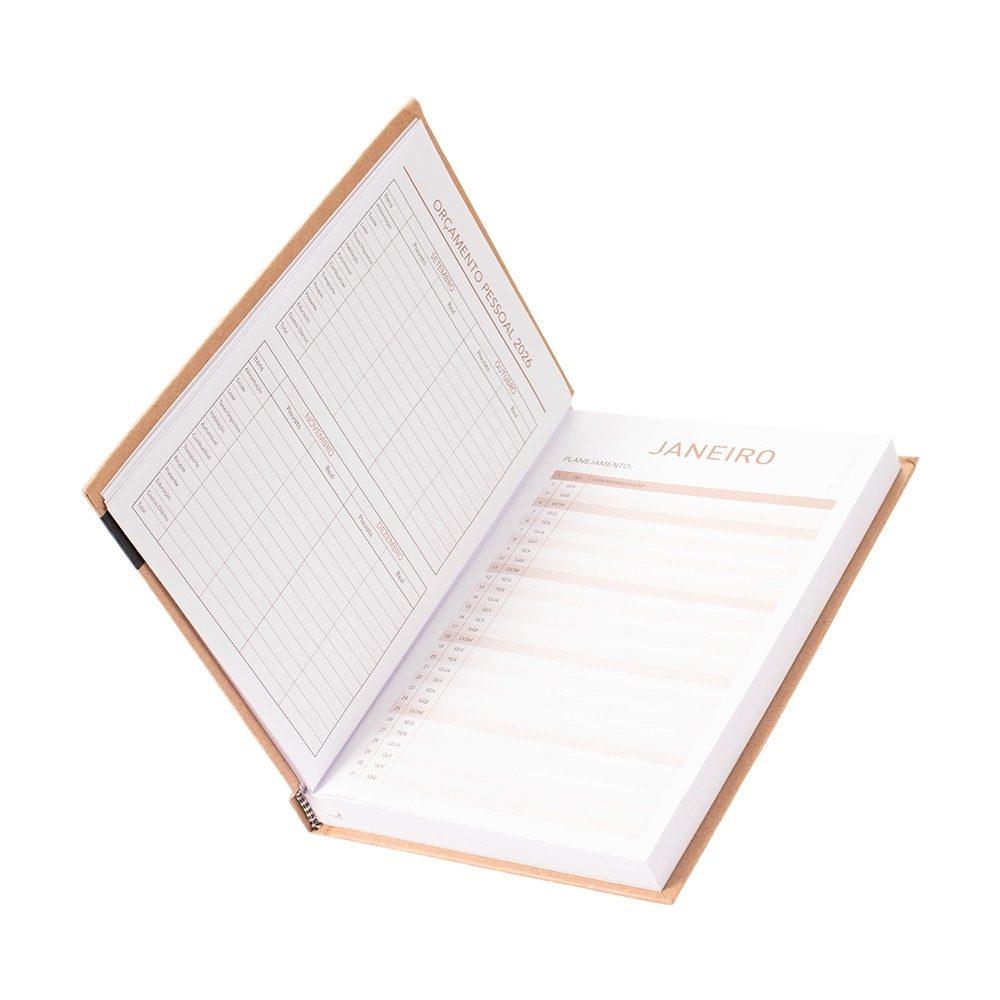 Agenda Diária 2026 PA1695 na cor Kraft, brinde personalizado Sky Brindes