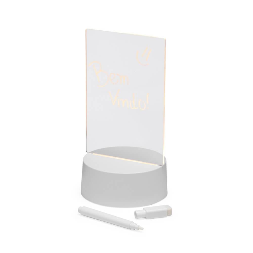 Luminária de Mesa 3D em Led PA1743 na cor Branco, brinde personalizado Sky Brindes