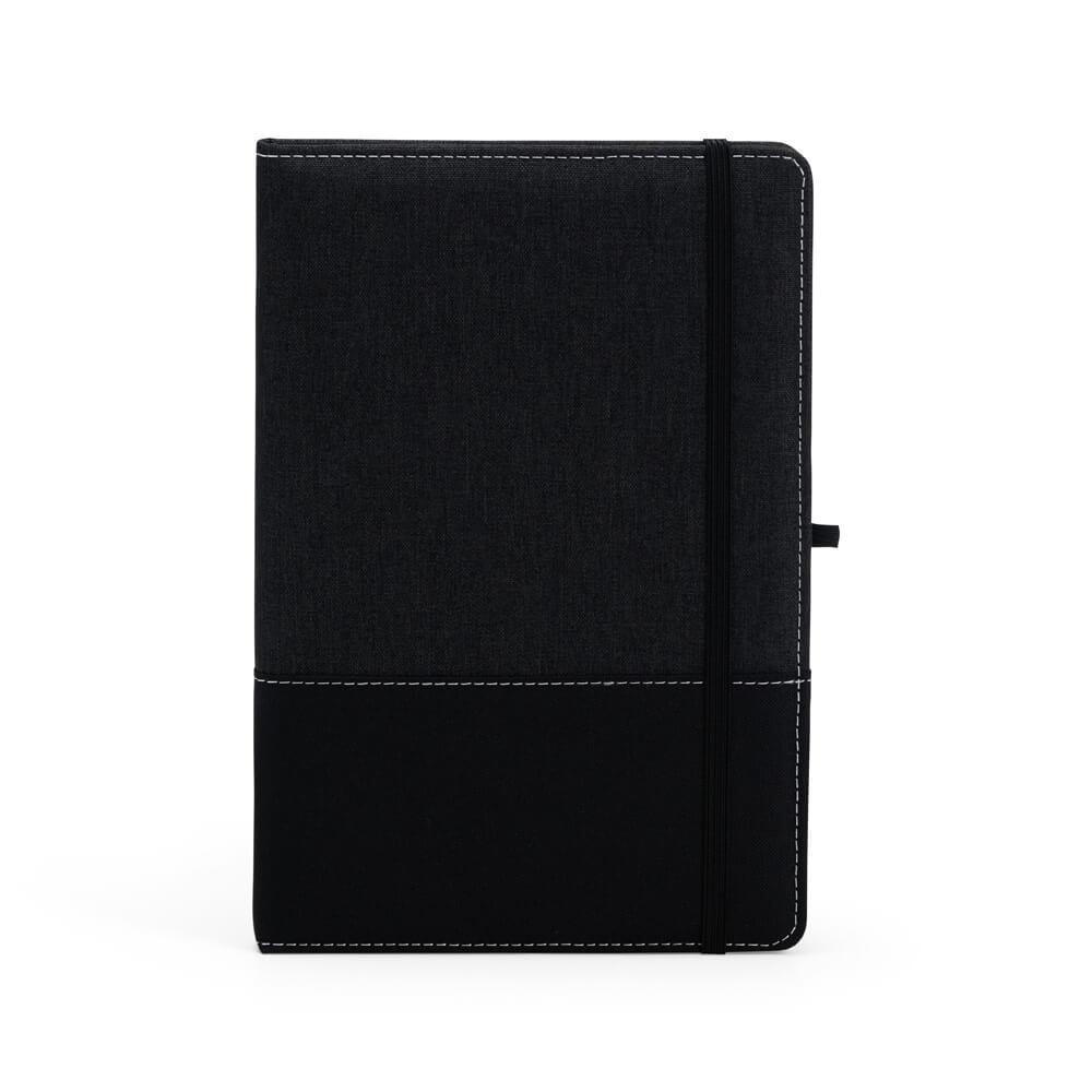 Caderneta A5 Poliéster PA1792 na cor Preto, brinde personalizado Sky Brindes