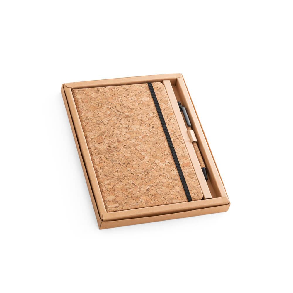 Conjunto de bloco de notas e esferográfica PA1793 na cor Natural, brinde personalizado Sky Brindes