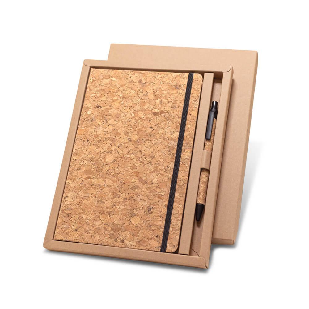 Conjunto de bloco de notas e esferográfica PA1793 na cor Natural, brinde personalizado Sky Brindes