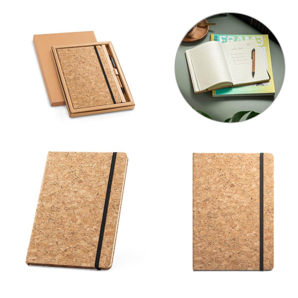 Conjunto de bloco de notas e esferográfica PA1793 na cor Natural, brinde personalizado Sky Brindes