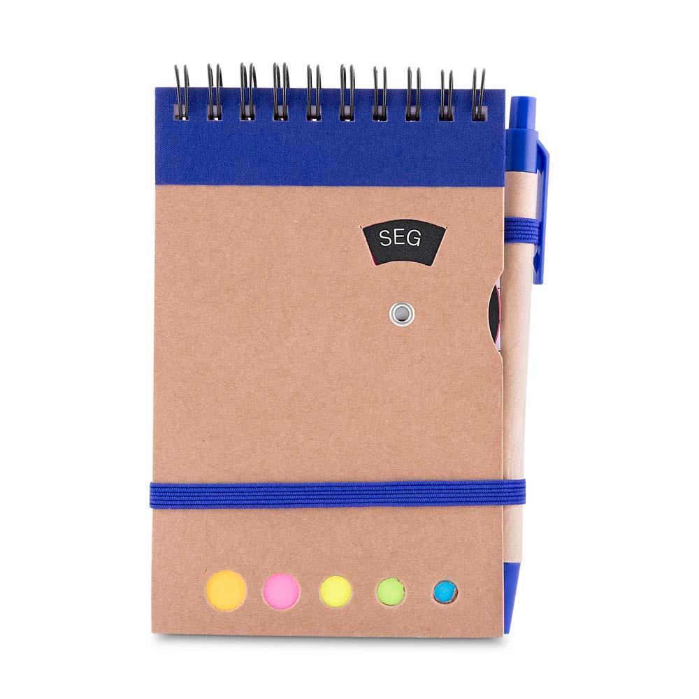 Mini caderno A6 com Caneta PA1835 na cor Azul, brinde personalizado Sky Brindes