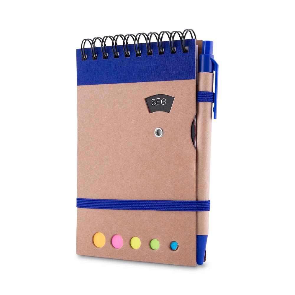 Mini caderno A6 com Caneta PA1835 na cor Azul, brinde personalizado Sky Brindes