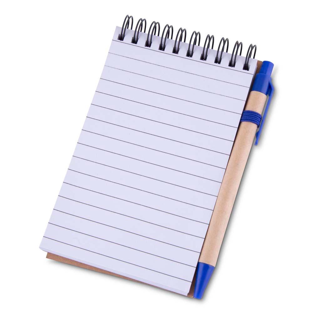 Mini caderno A6 com Caneta PA1835 na cor Azul, brinde personalizado Sky Brindes