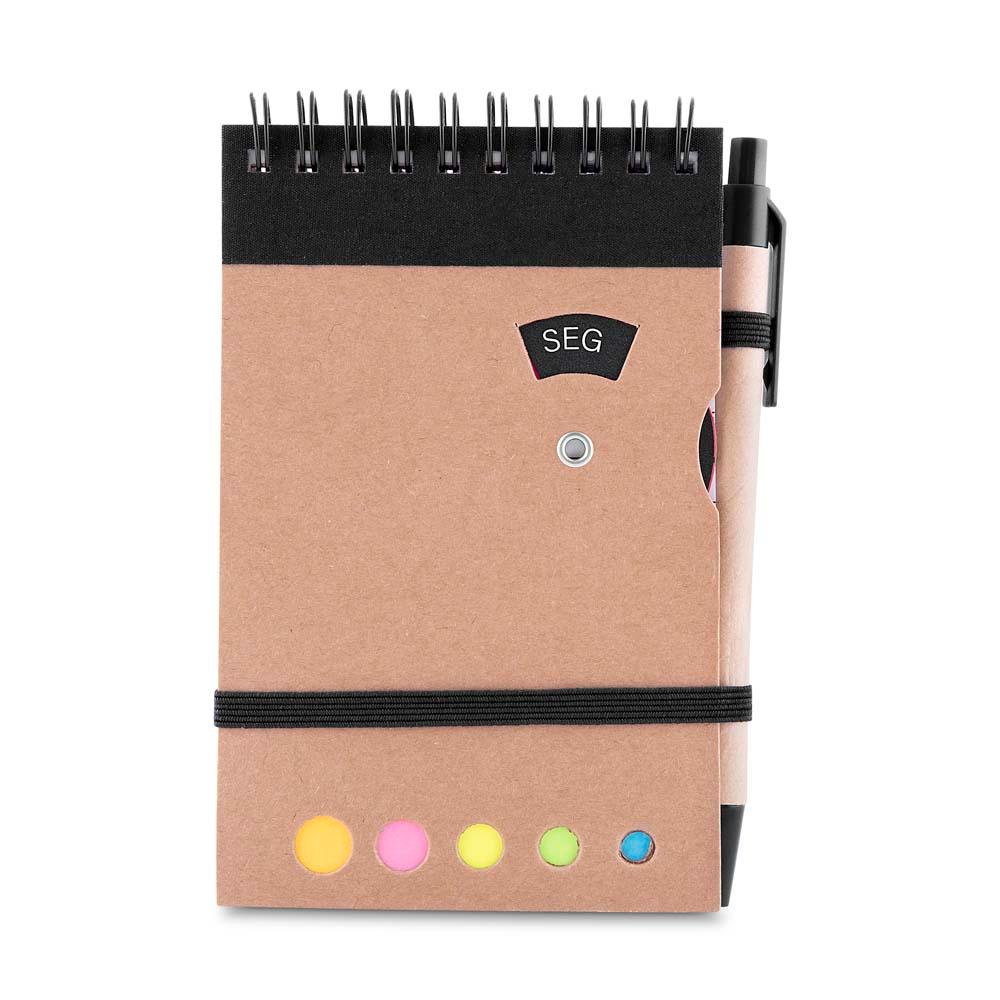 Mini caderno A6 com Caneta PA1835 na cor Preto, brinde personalizado Sky Brindes
