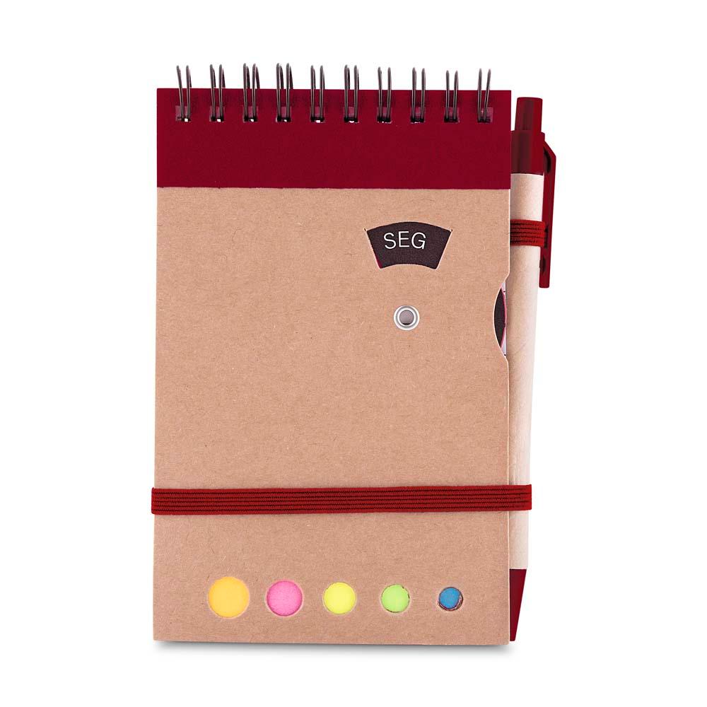 Mini caderno A6 com Caneta PA1835 na cor Vermelho, brinde personalizado Sky Brindes