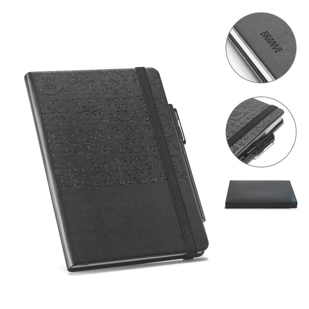 Caderno A5 com Pauta PA1845 na cor Preto, brinde personalizado Sky Brindes