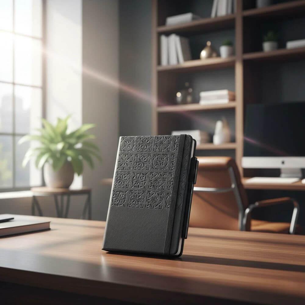 Caderno A5 com Pauta PA1845 na cor Preto, brinde personalizado Sky Brindes