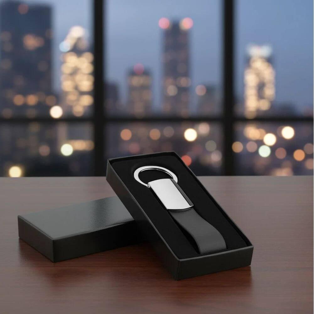 Chaveiro de Metal Fosco PA1849 na cor Preto, brinde personalizado Sky Brindes