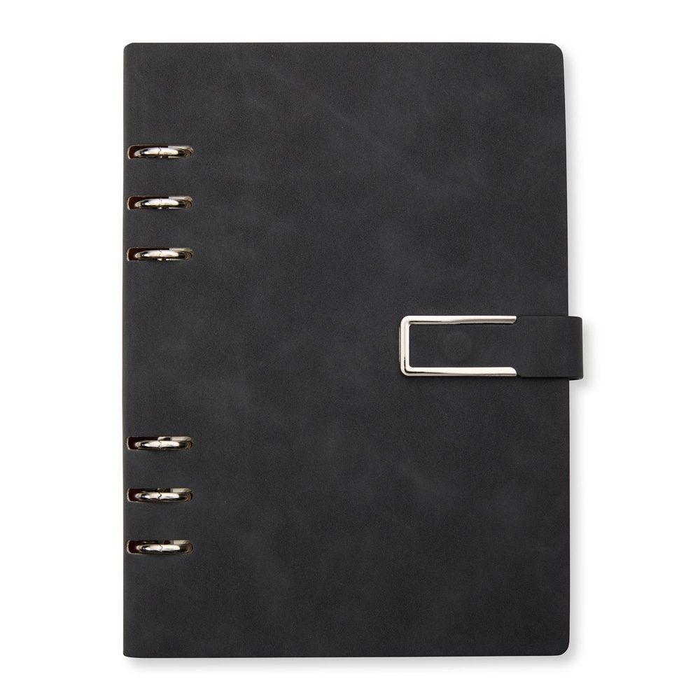 Caderno Fichário PU PA1887 na cor Preto, brinde personalizado Sky Brindes