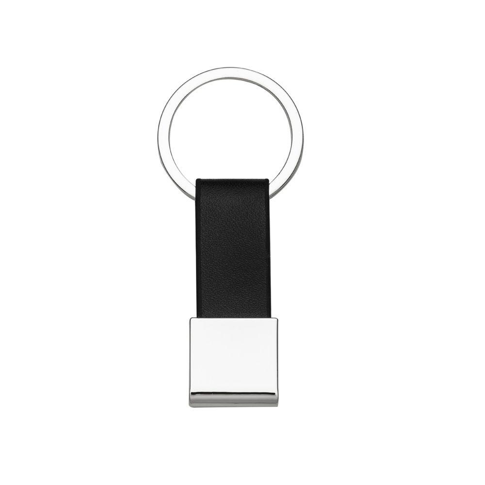 Chaveiro de metal c couro PA1902 na cor Prata e prata, brinde personalizado Sky Brindes