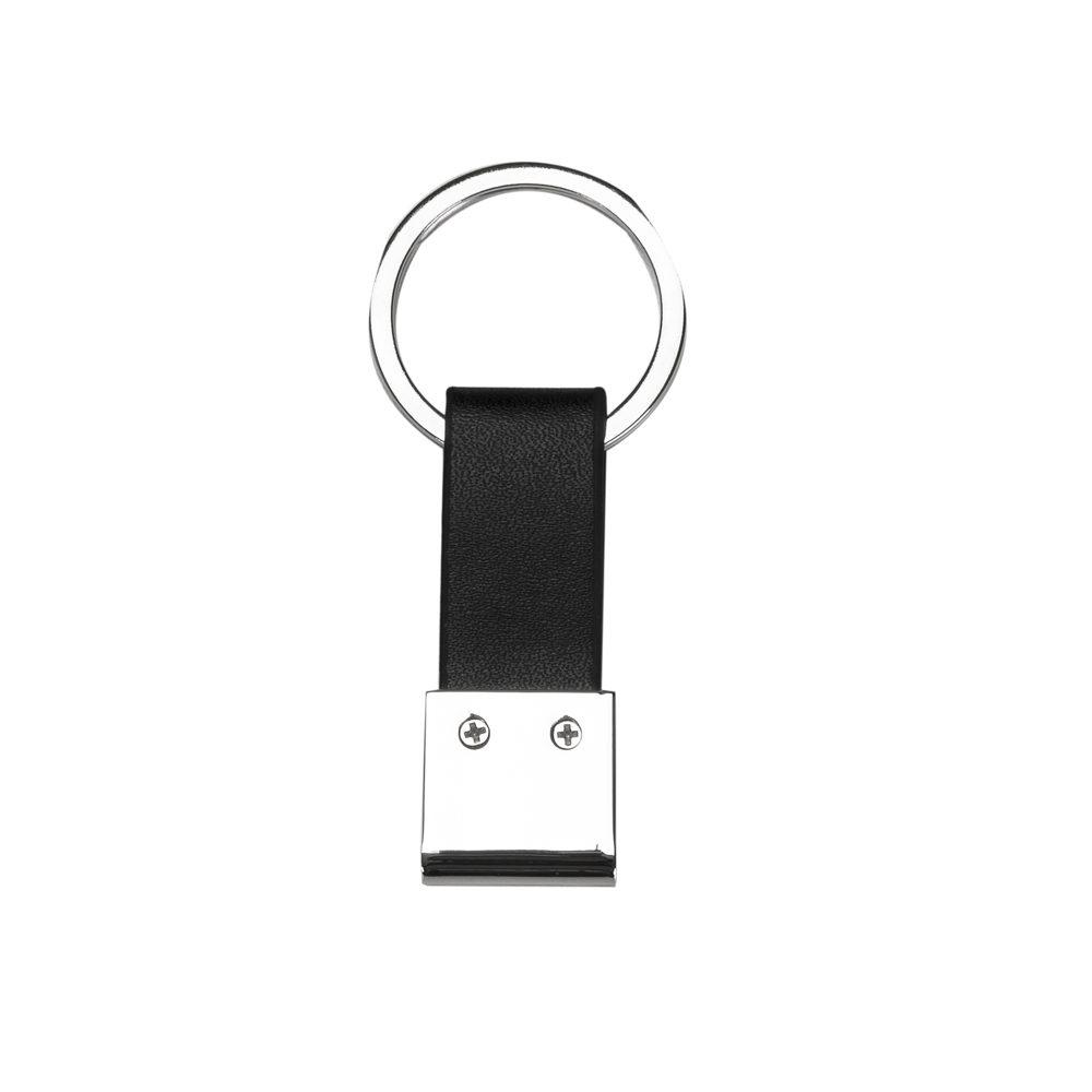 Chaveiro de metal c couro PA1902 na cor Prata e prata, brinde personalizado Sky Brindes