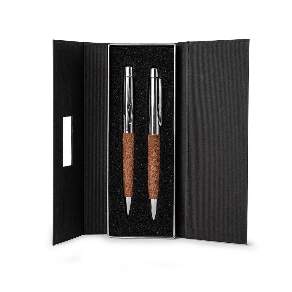 Conjunto caneta e lapiseira metal PA1905 na cor Café, brinde personalizado Sky Brindes