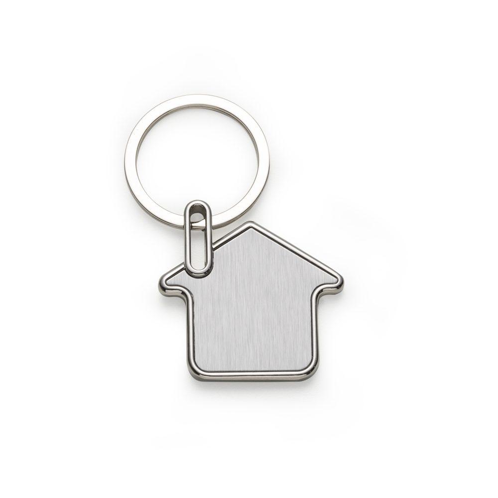 Chaveiro de metal formato casa PA1907 na cor Prata, brinde personalizado Sky Brindes