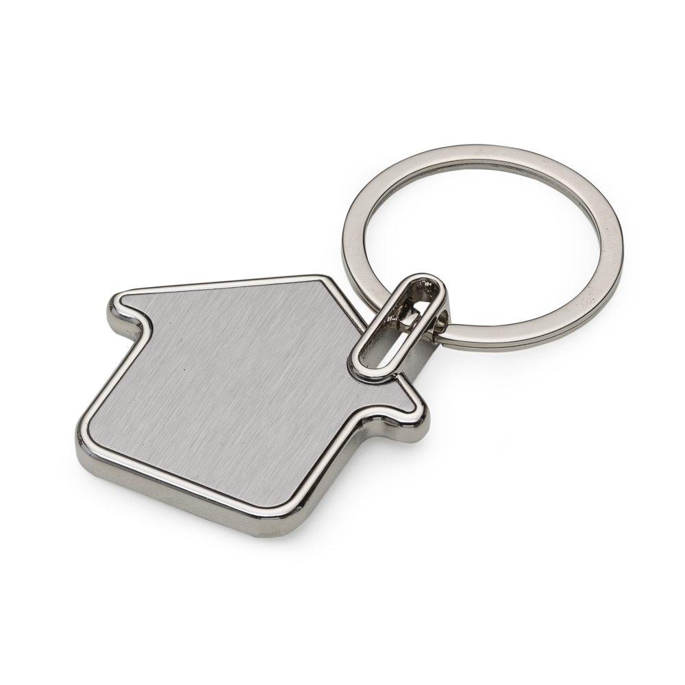 Chaveiro de metal formato casa PA1907 na cor Prata, brinde personalizado Sky Brindes