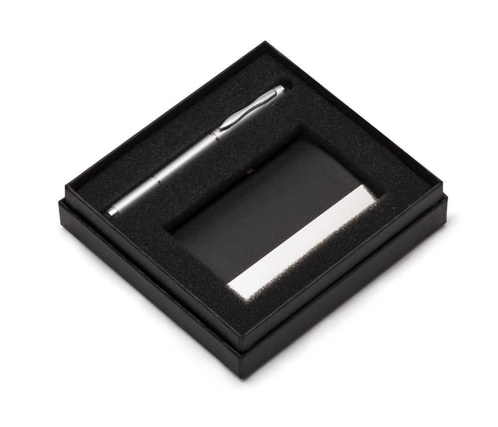 Conjunto caneta 3 em 1 c porta cartão PA1908 na cor Preto, brinde personalizado Sky Brindes