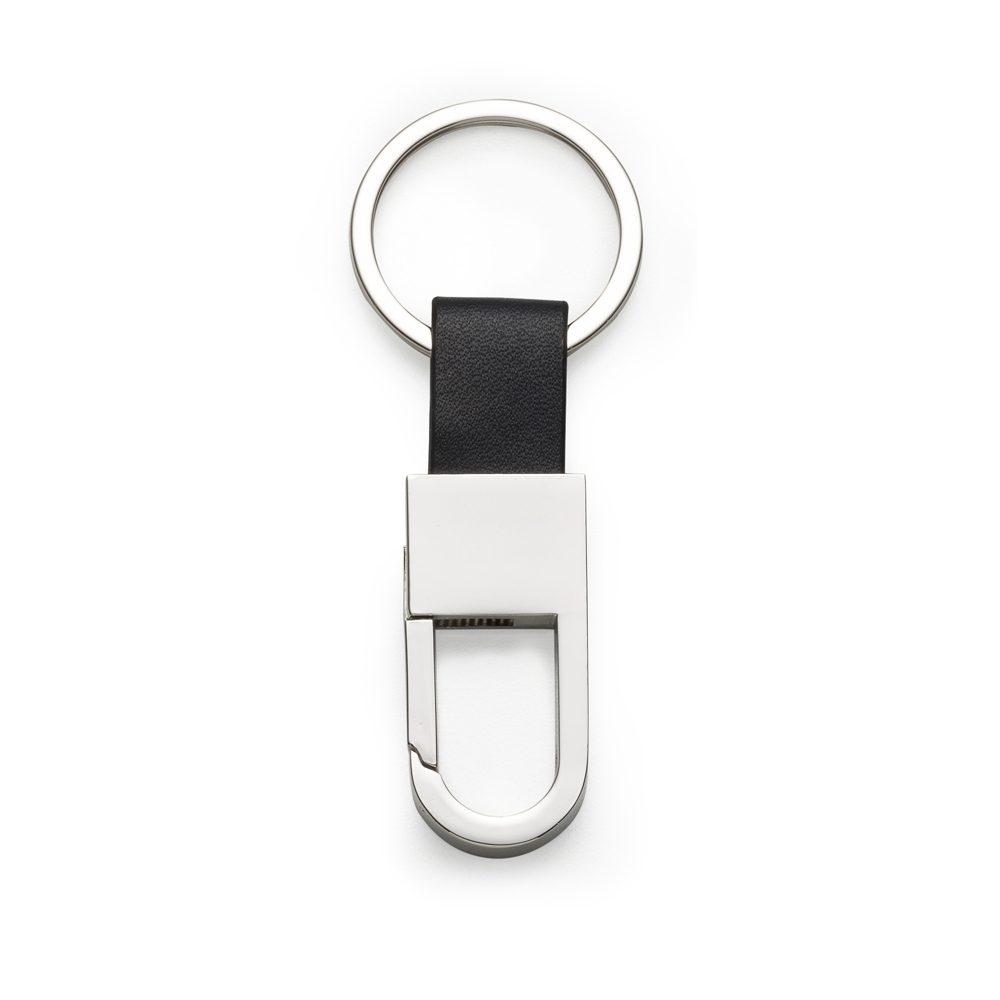 Chaveiro metal det. couro PA1910 na cor Prata e prata, brinde personalizado Sky Brindes
