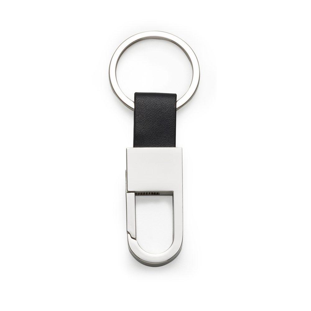 Chaveiro metal det. couro PA1910 na cor Prata e prata, brinde personalizado Sky Brindes