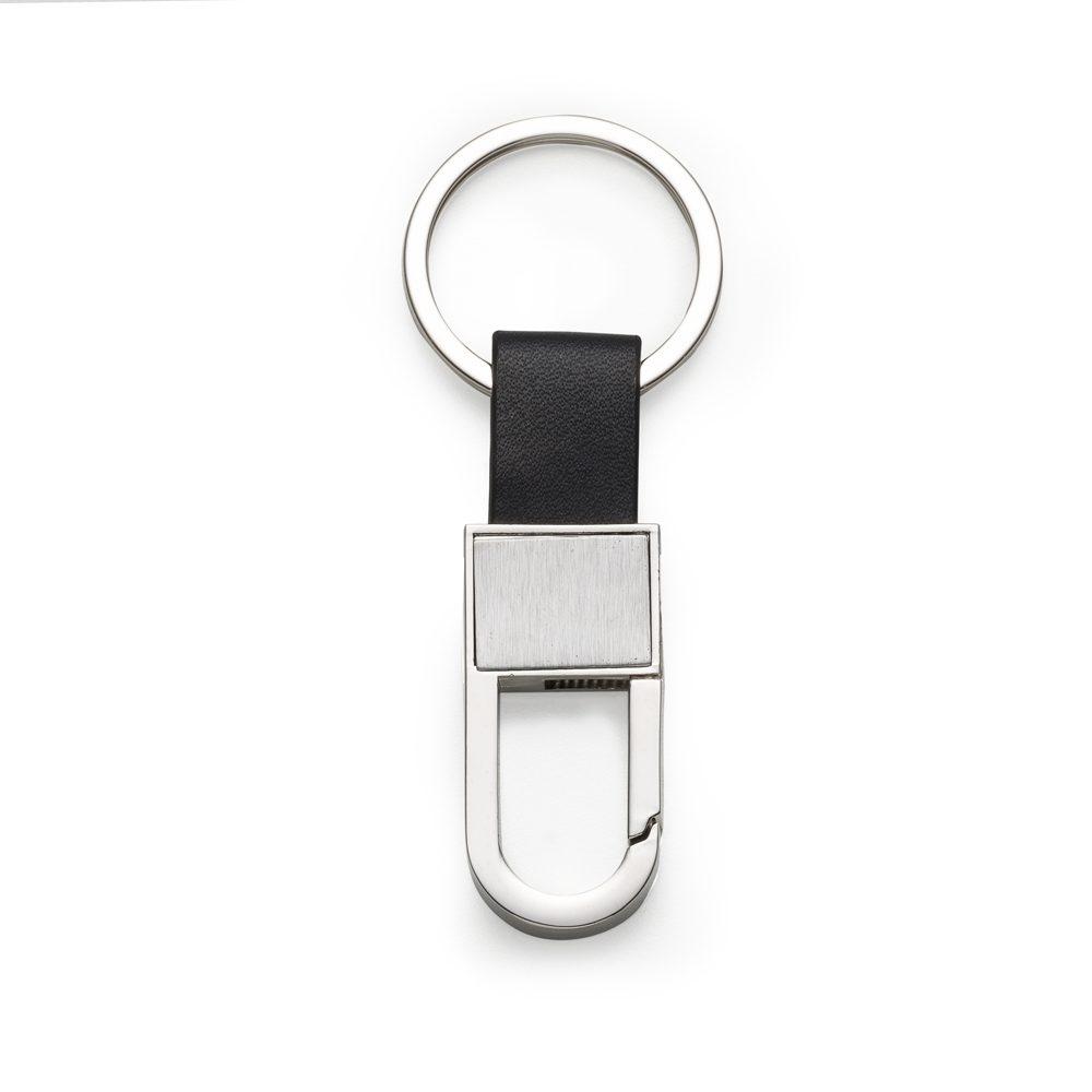 Chaveiro metal det. couro PA1910 na cor Prata e prata, brinde personalizado Sky Brindes