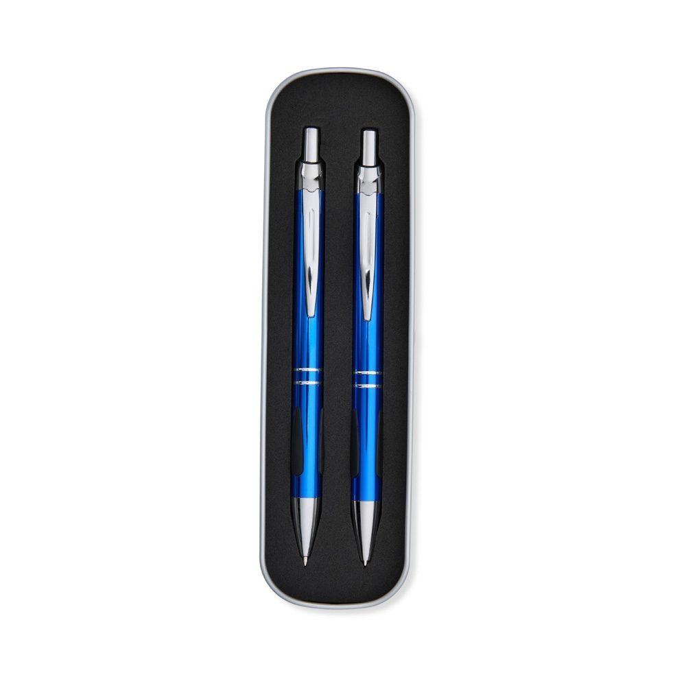 Conjunto caneta e lapiseira metal PA1954 na cor Azul, brinde personalizado Sky Brindes