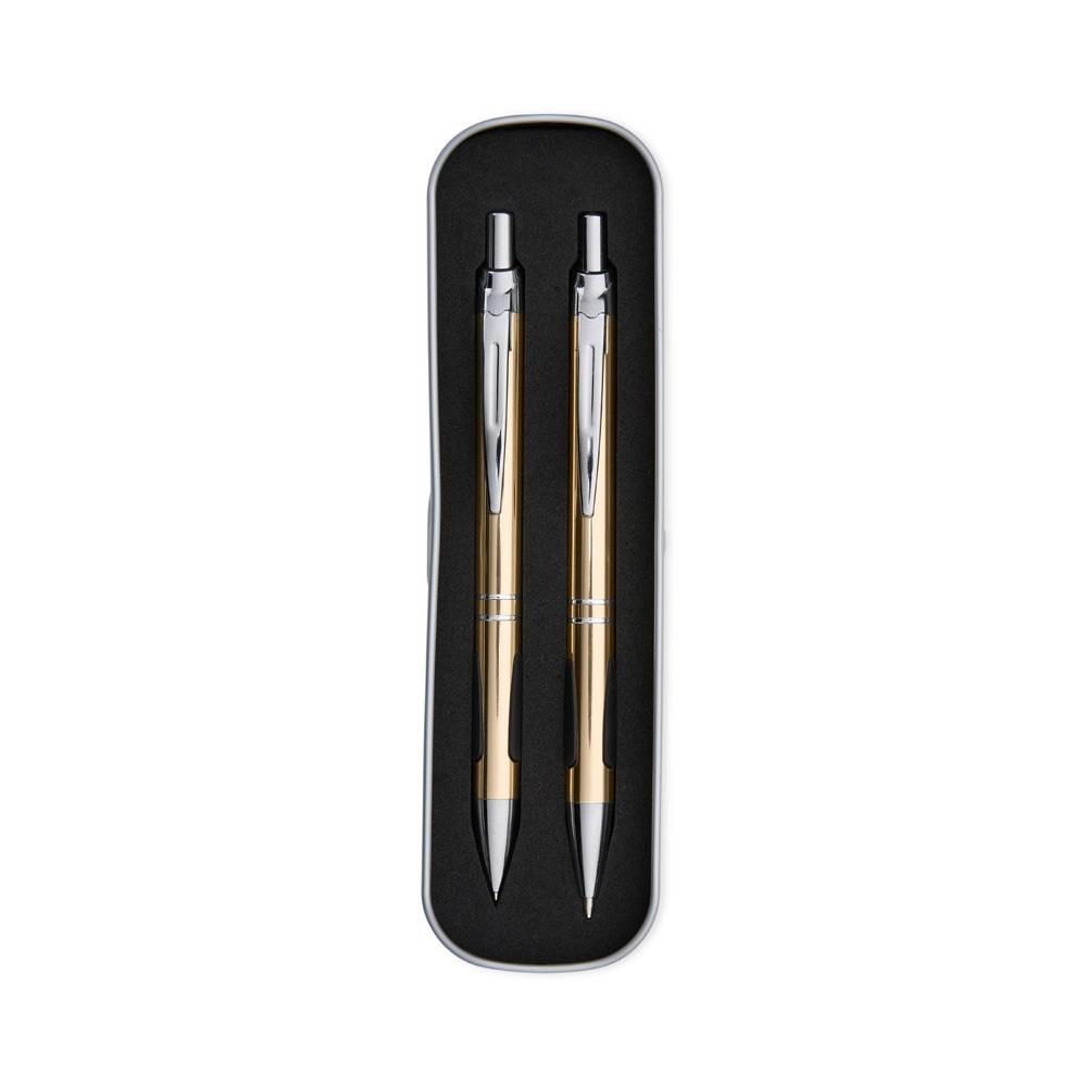 Conjunto caneta e lapiseira metal PA1954 na cor Champanhe, brinde personalizado Sky Brindes