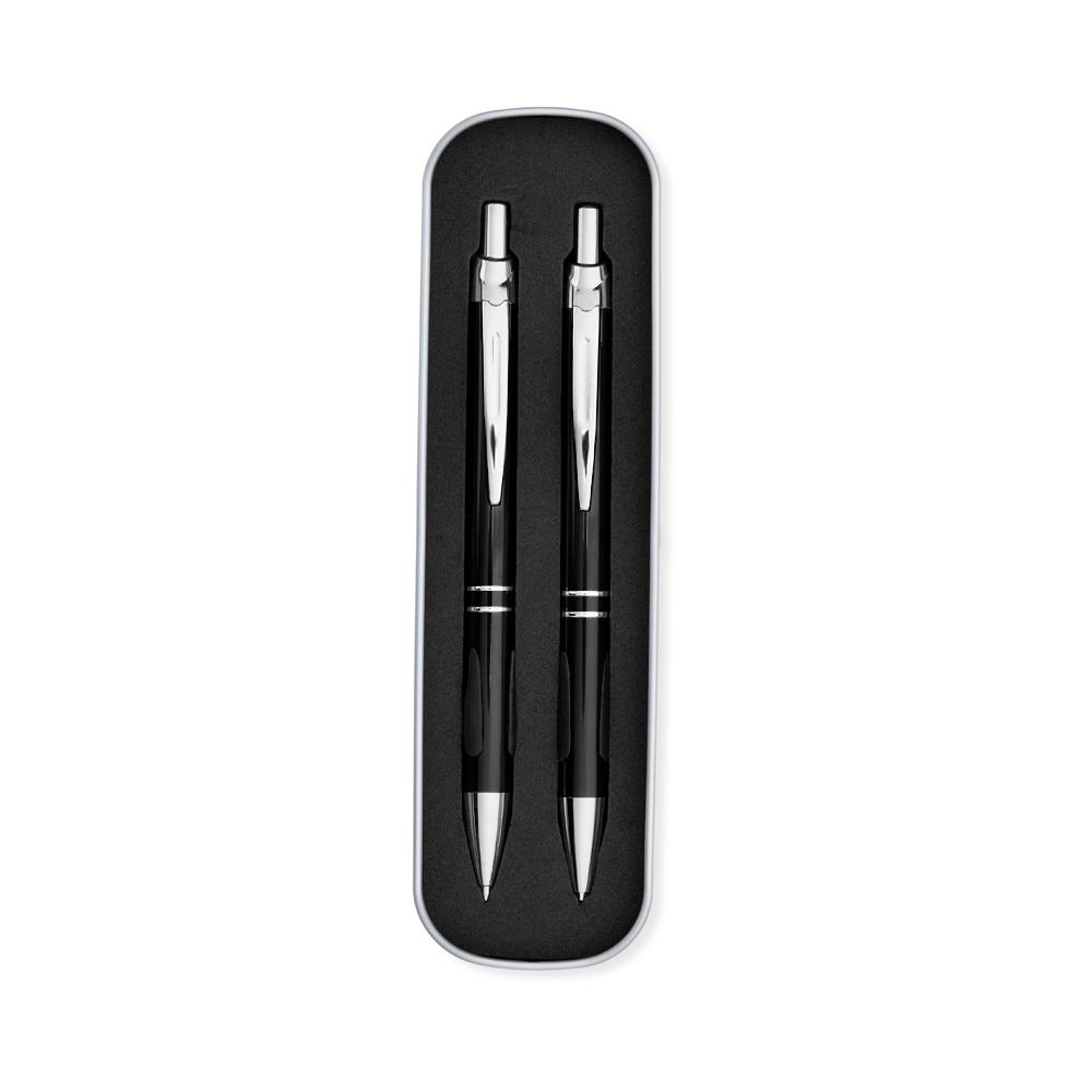 Conjunto caneta e lapiseira metal PA1954 na cor Preto, brinde personalizado Sky Brindes