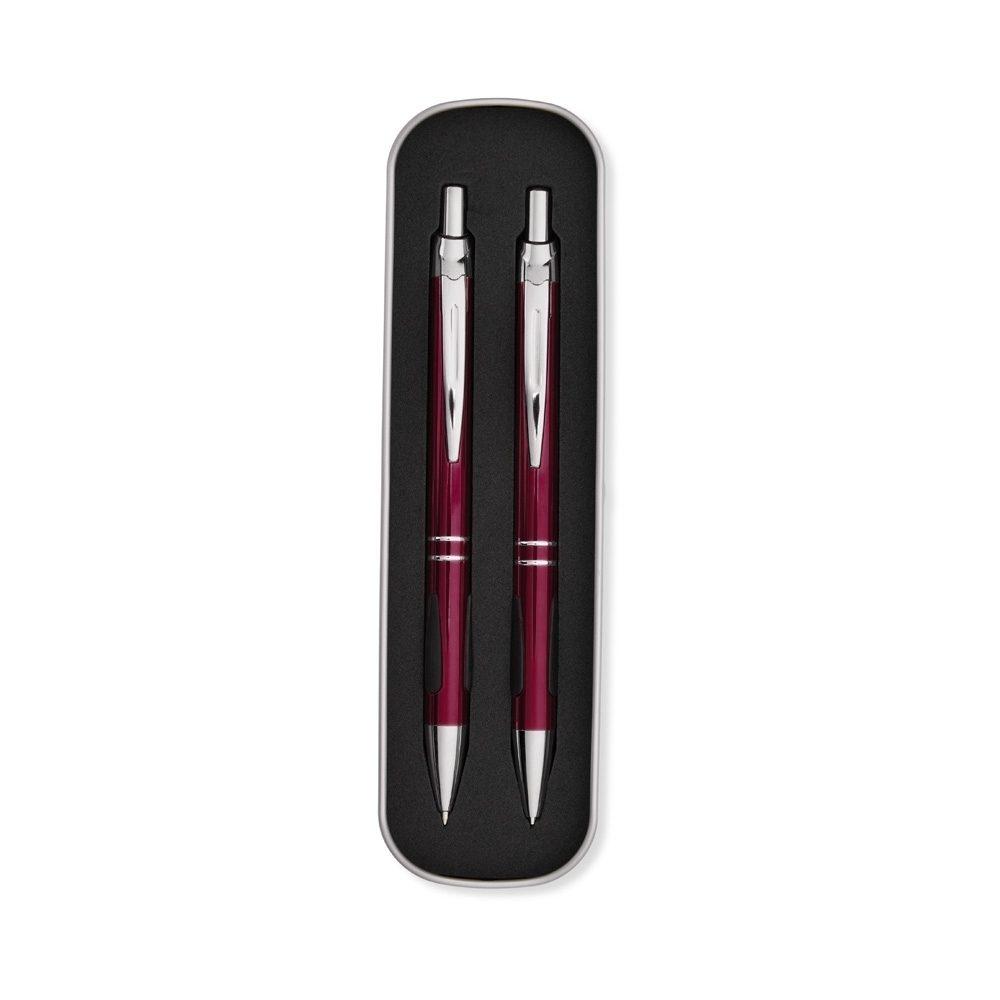 Conjunto caneta e lapiseira metal PA1954 na cor Vermelho e inox, brinde personalizado Sky Brindes