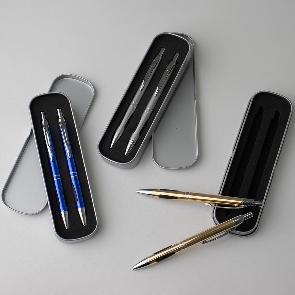 Conjunto caneta e lapiseira metal PA1954 na cor Azul, brinde personalizado Sky Brindes