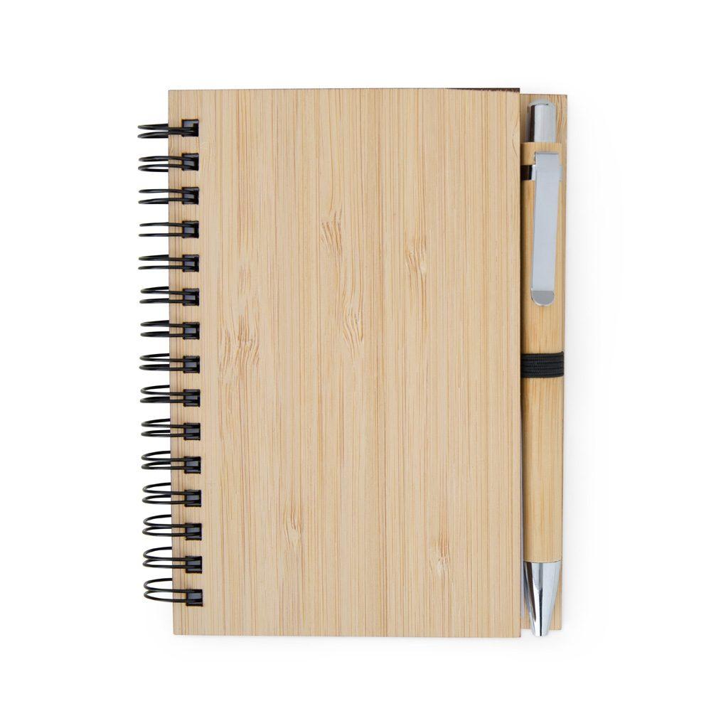 Bloco de anotações ecológico com caneta PA1957 na cor Bambu e bambu, brinde personalizado Sky Brindes