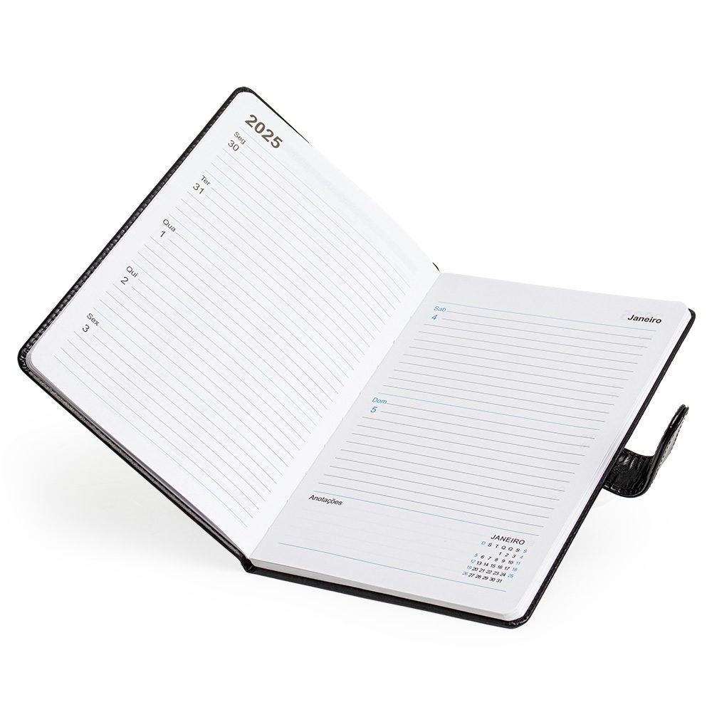 Agenda semanal 2025 PA1976 na cor Preto, brinde personalizado Sky Brindes